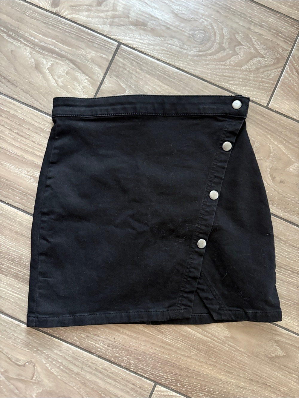 We the Free Free People Black Snap Front Denim spandex Mini Skirt Women’s size 2